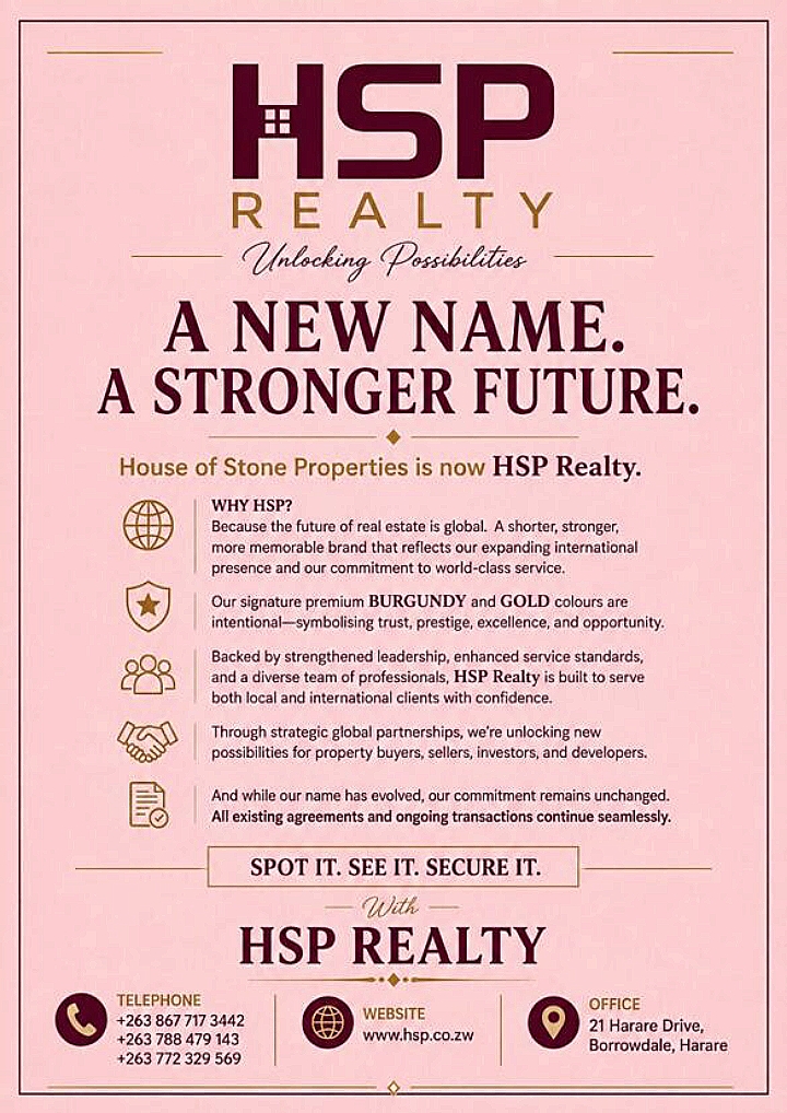 Rebrand Signals International Property Growth Drive
Zimbabwe's property sector is witnessing increasing ambition beyond national borders after leading real estate company House of Stone